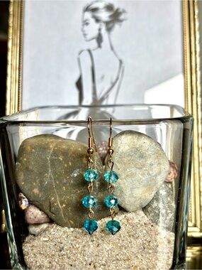 Gold-Tone Blue Crystal Drop Earrings - Brand